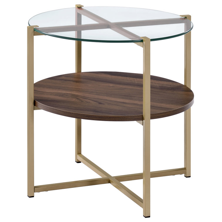Ivy Bronx Maus Glass Top 3 Legs End Table with Storage & Reviews Wayfair
